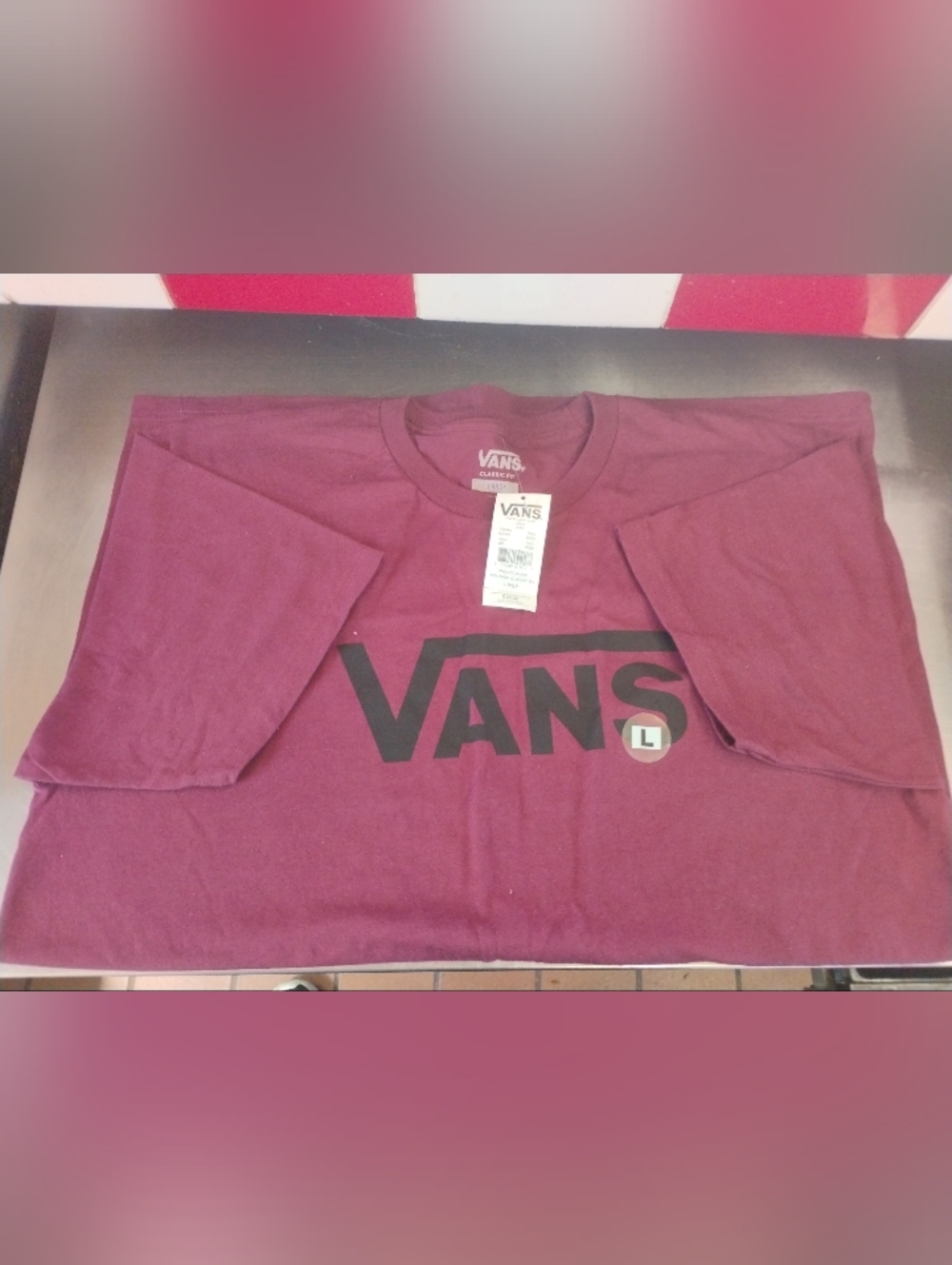 Vans Logo Tee - Maroon with Black Print